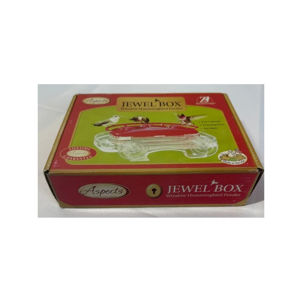 Aspects Jewel Box Window Hummingbird Feeder Red 8oz HighView Perch Ant-Moat